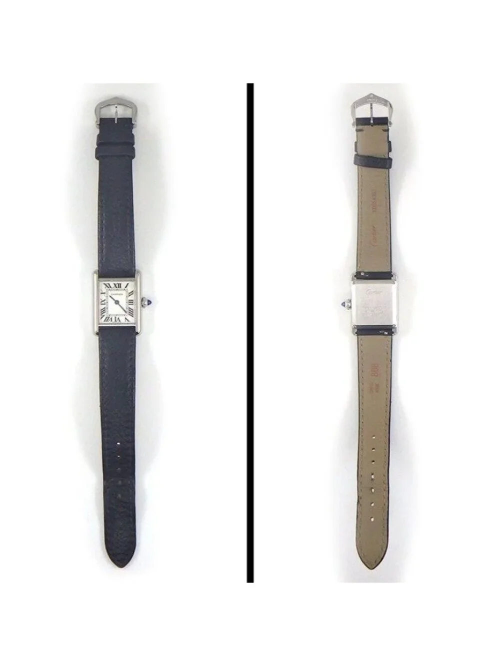Cartier Watch Tank Must SM Rectangular Silver Dial Roman Index Leather SS